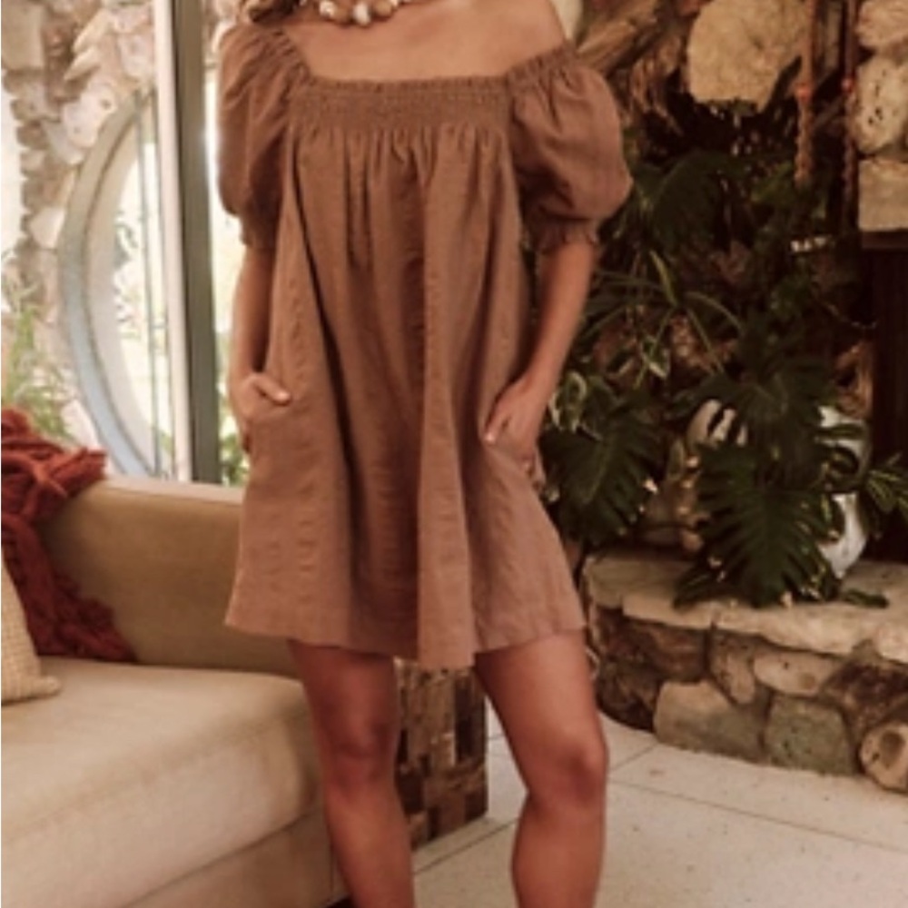 Free People Brown Off-Shoulder Mini Dress